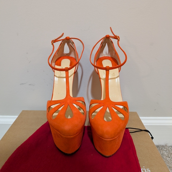 Christian Louboutin Mayada Orange Platform Heels 36.5 6.5 - Picture 2 of 6